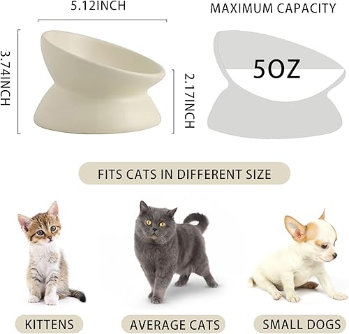 Miniatura 3 de Cuenco elevado de cerámica para gatos, cuencos de comida para gatos inclinados, cuenco de cerámica para mascotas, apto para bigotes, antivómitos y