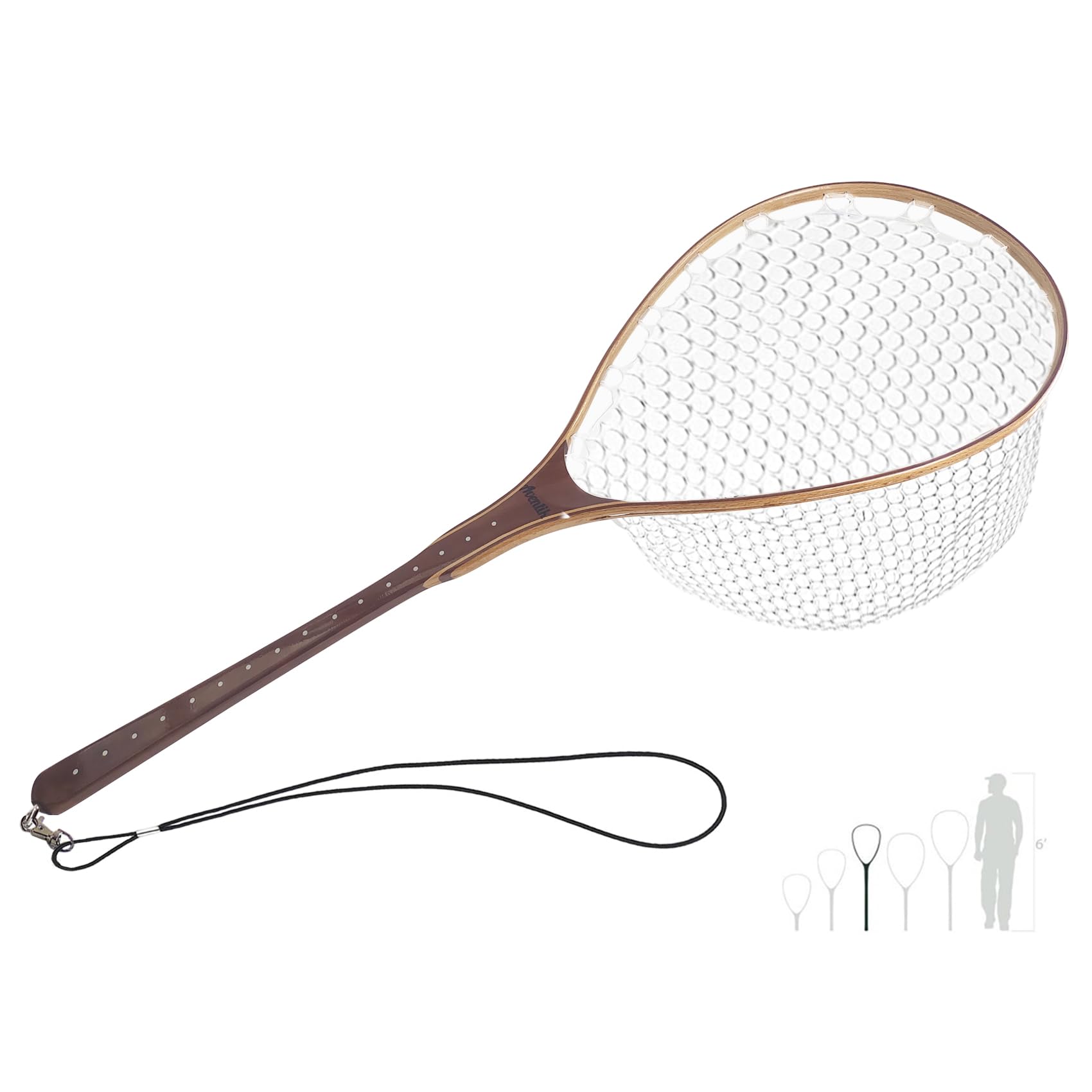Riverruns Fly Fishing Net Landing Net Wooden Net Soft Rubber Mesh Trout Net Freshwater Saltwater Fishing Net with Safety Cord Net Gifts for Father Men