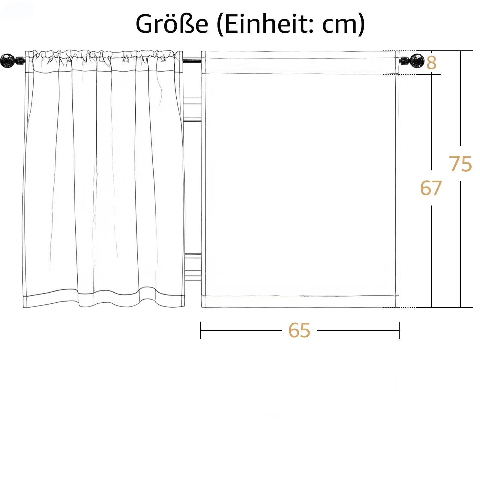 TOPICK Vitrage, keuken, groen op rauw, bistrogordijn met verborgen lussen, kort, met geborduurde linnen, gordijnen voor woonkamer, slaapkamer, lichtdoorlatend, landelijke stijl, set van 2, 65 x 90 cm