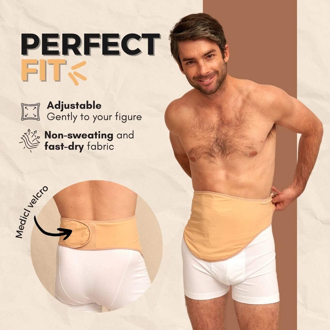 SIIL Cinturón de ostomía para hombre + protector | Fundas para bolsas de colostomía e ileostomía para deportes y natación | Cinturón de estoma sigiloso con cremallera | Soporte discreto para ostomía |