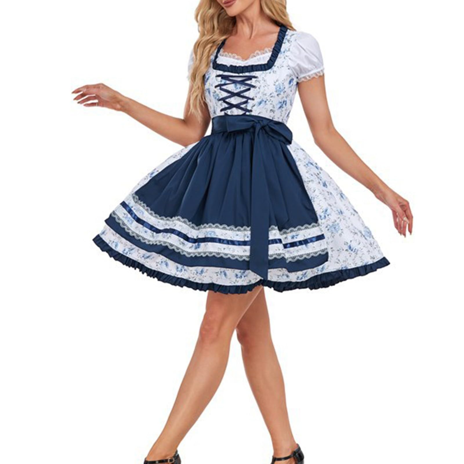 Oktoberfest Dirndl Dress Costume for Women Plaid German Traditional Bavarian Printed Outfits Garden Maid Dresses October Fest Costume White M