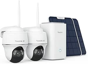 Reolink 4K PT Solar Surveillance Camera Outdoor Set Outdoor Battery with Home Hub, 360° Swivelling, Colour Night Vision, Local Storage, No Subscription Fees, Argus PT Ultra 2 Camera Set, with Solar asin的图片