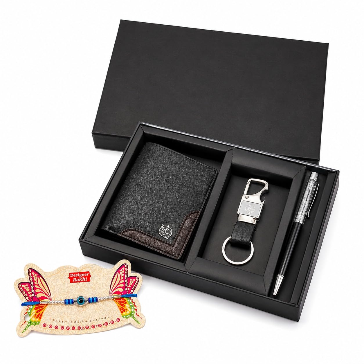 ZEVORA 3-in-1 Leather Wallet Pen Keychain Gift Set Black41
