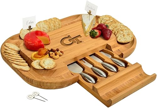 Miniatura 9 de Picnic at Ascot NCAA Texas Longhorns - Tabla de quesocharcutería con licencia oficial de bambú con juego de cuchillos y marcadores de queso