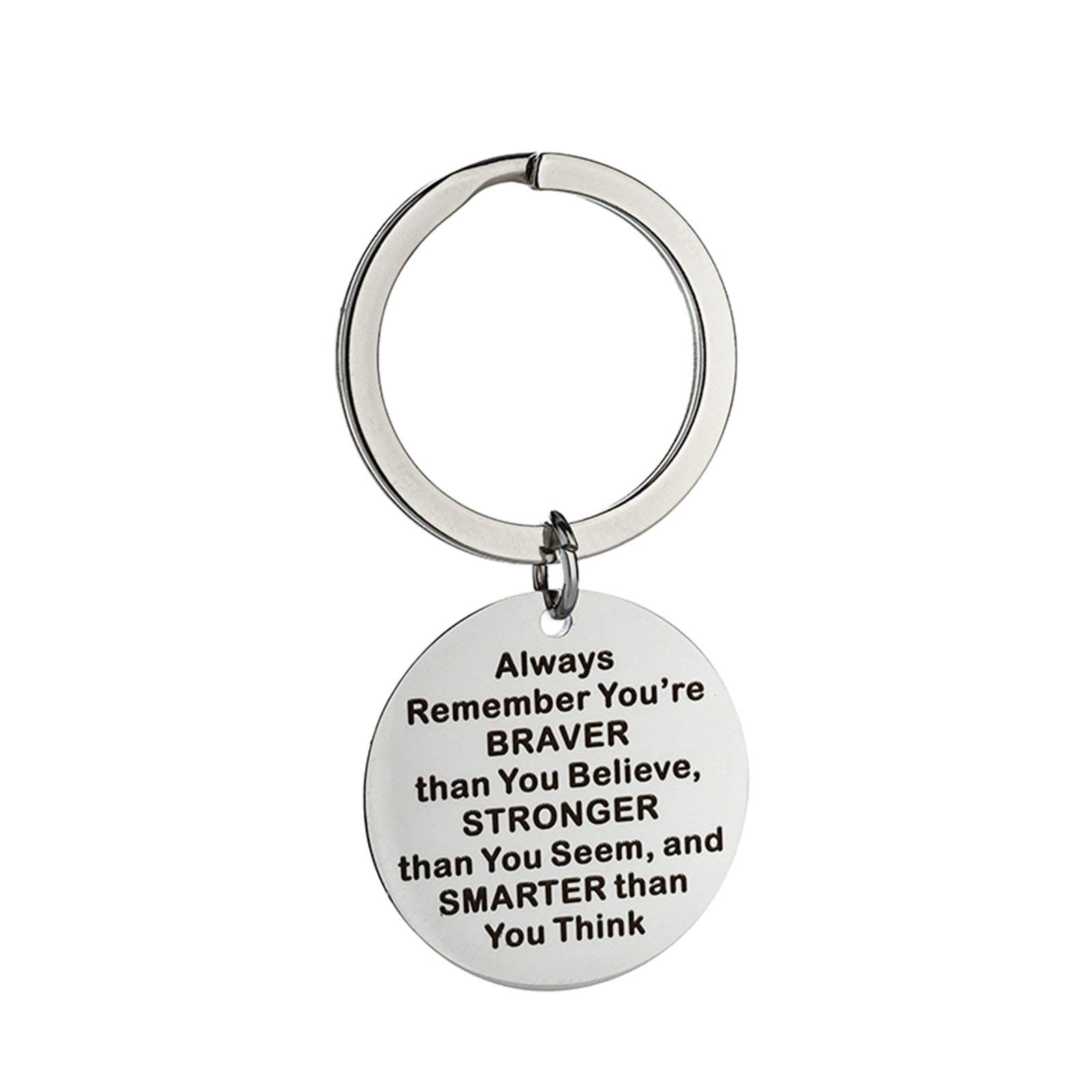 Always Remember You're Braver..., Stainless Steel Round Stainless Steel Keyring Engraved 2.5 x 2.5 cm Silver, Stainless Steel