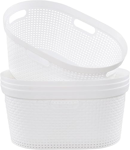 Miniatura 6 de Cestas de plástico para ropa sucia de 42 litros, cestas blancas con asas, juego de 4