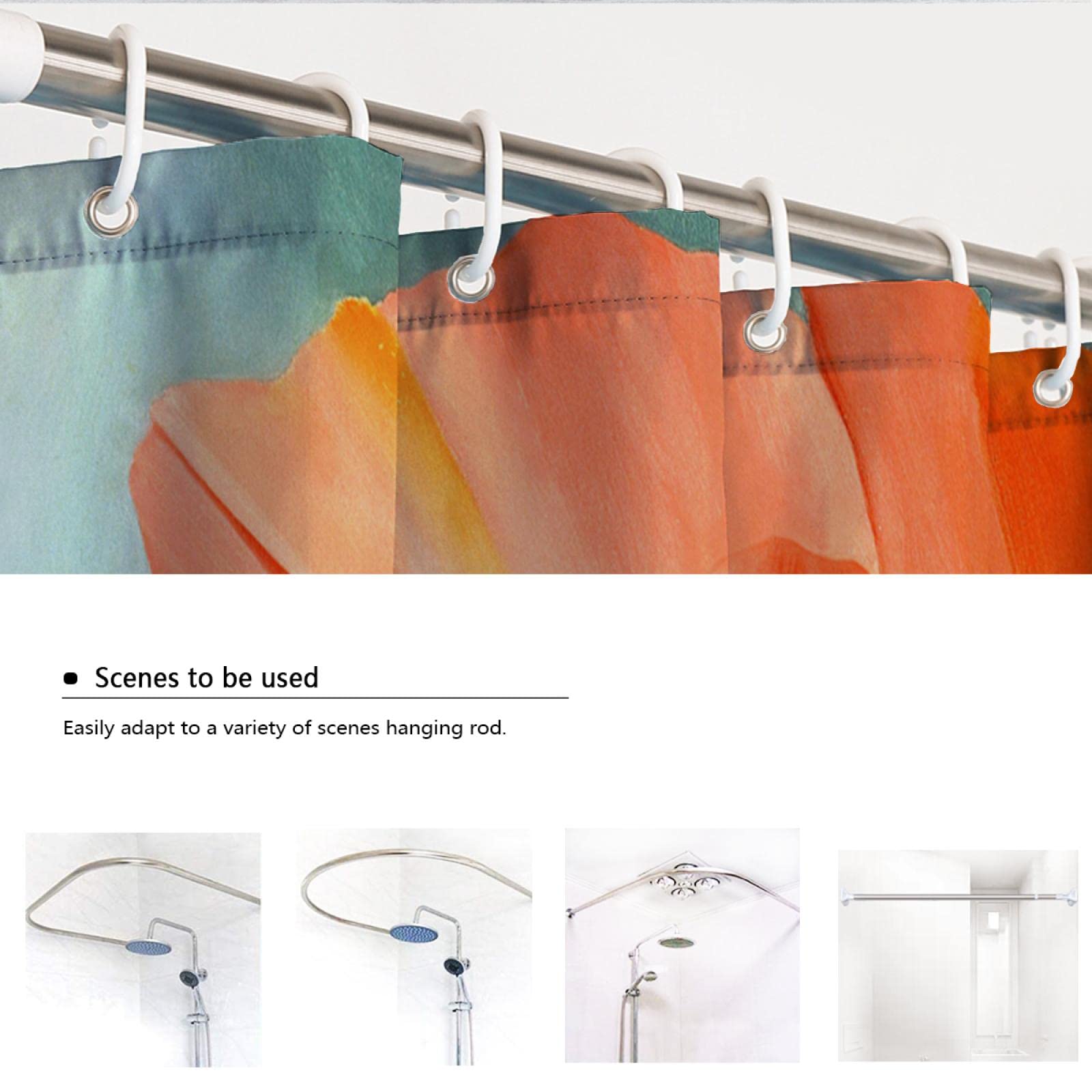 Tenda Da Doccia Floreale Arancione Con Motivi Di Fiori E Piante - 178x188 Cm, In Poliestere Con Ganci Inclusi, Decorazione Bagno Romantica