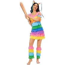 Pinata Costume Women - Funny Woman Halloween Costume Onesie Dress Hooded Jumpsuit with Pinata Costume Accessories Inflatable Bat Size XL