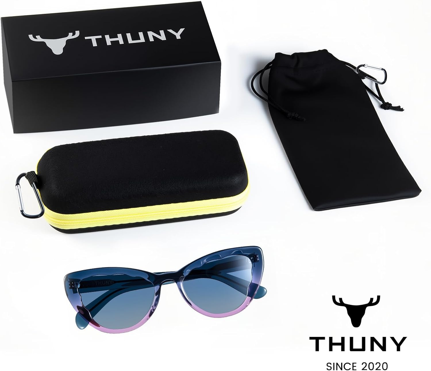THUNY Retro Cat Eye Sunglasses UV400 Protection for Women，Trendy Gradient Petals Frame Polarized Cateye Sunglasses Women