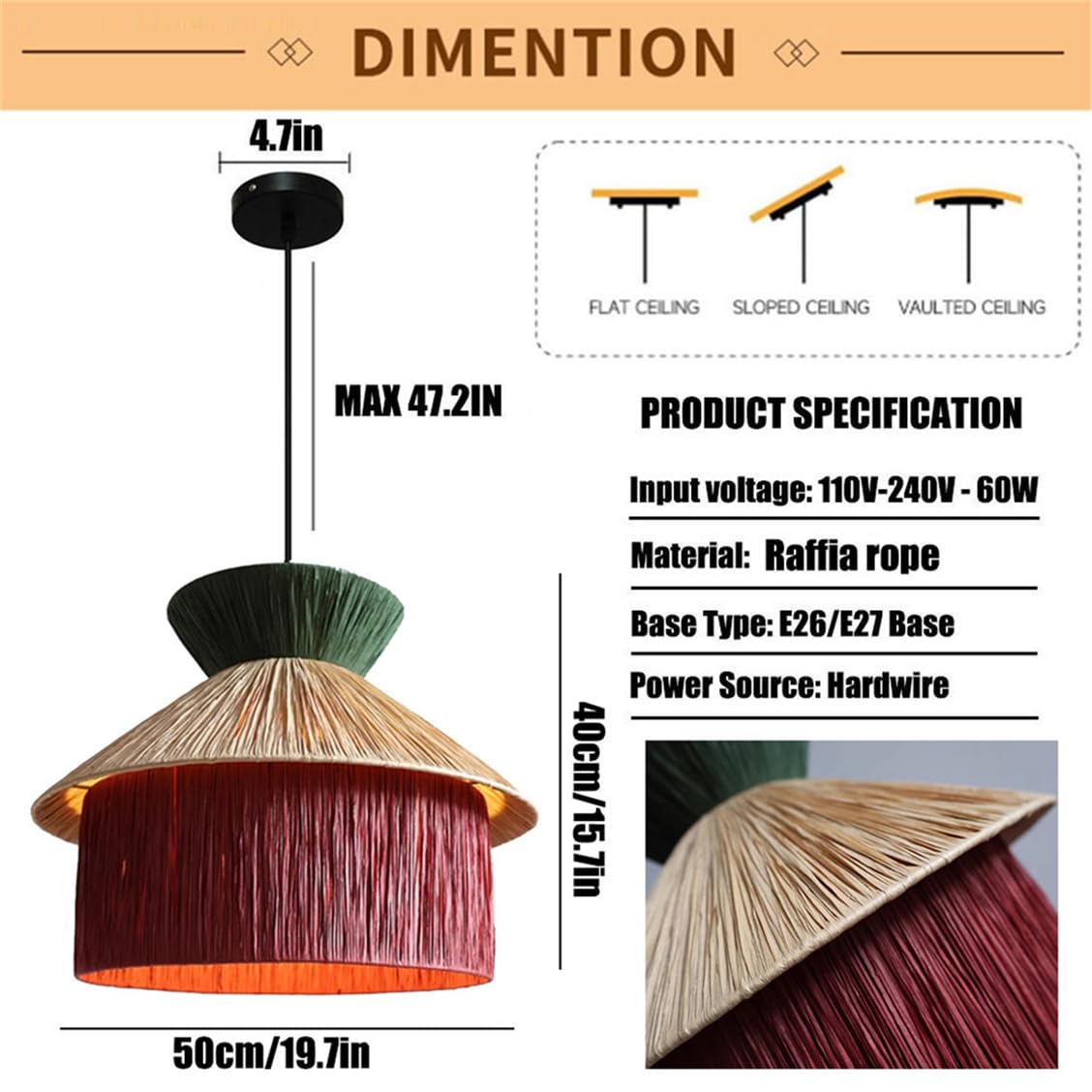 Lampadario Vintage Di Metà Secolo Con Paralume A Sospensione
