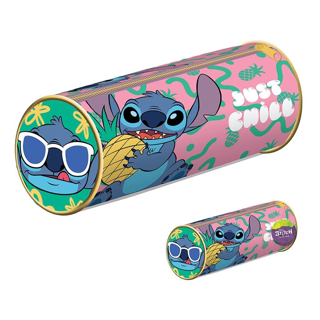 Disney Lilo and Stitch Pencil Case (Just Chill Design) Barrel Pencil Case for Stationery and Pencil Set - Official Merchandise