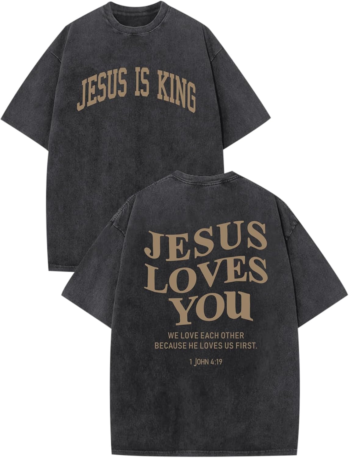 Mens Christian Shirts Jesus is King Love You Tshirt God Faith Religious Bible Verse Oversized Acid Wash Graphic Tees