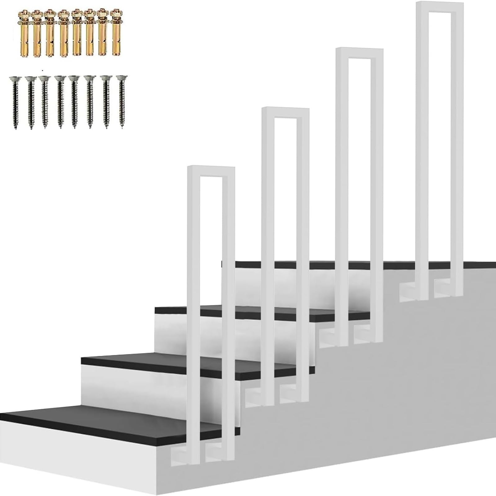Zyntho White Stair Railing For Outdoor Steps, Side Mounted U Shaped Guardrail Railing, 35-100Cm Handrails For Indoor Stairs, For Home Villa Entrance Indoor Outdoor Anti-Skid Railing(55Cm/1.8Ft)