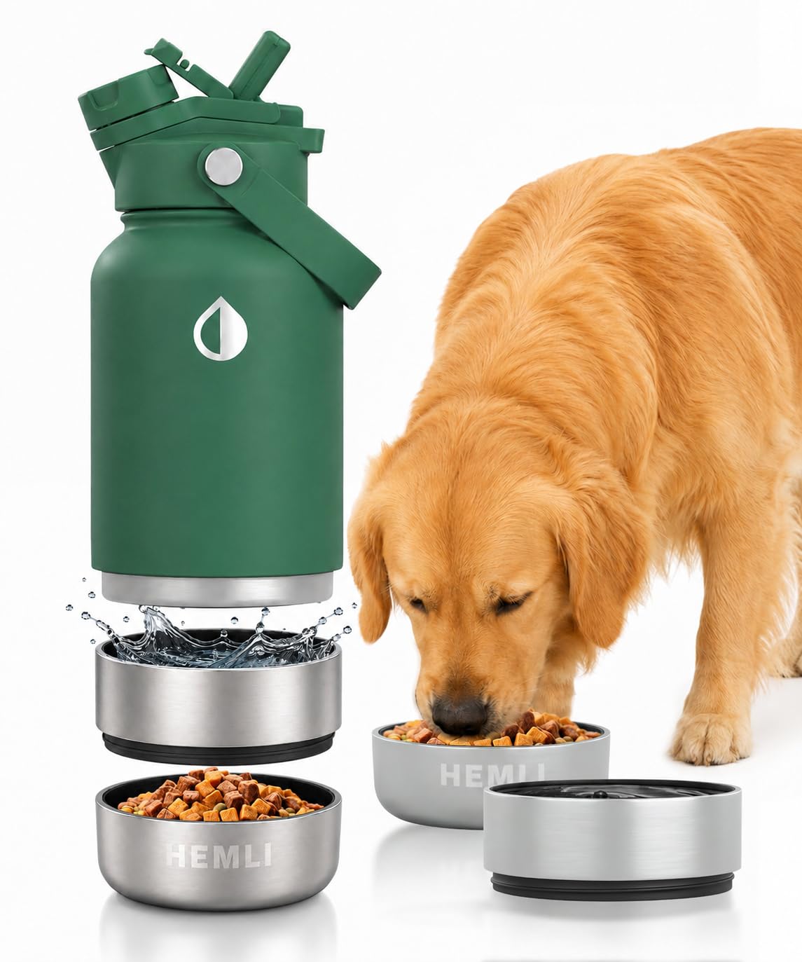 HEMLI 32 oz. Dog Water Bottle, Insulated Dog Travel Water Bottle, Stainless Steel Pet Water Bottle Dispenser Portable Food and Water Bowl for Dogs for Walking Dog Canteen Travel Kit โ image 1