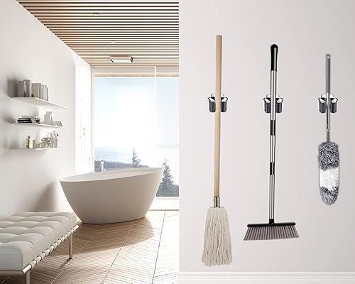 Miniatura 6 de Verdenu Paquete de 10 soportes de pared para escoba, soporte de escoba de acero inoxidable con tornillos, soporte de pared para cocina, hogar, baño,