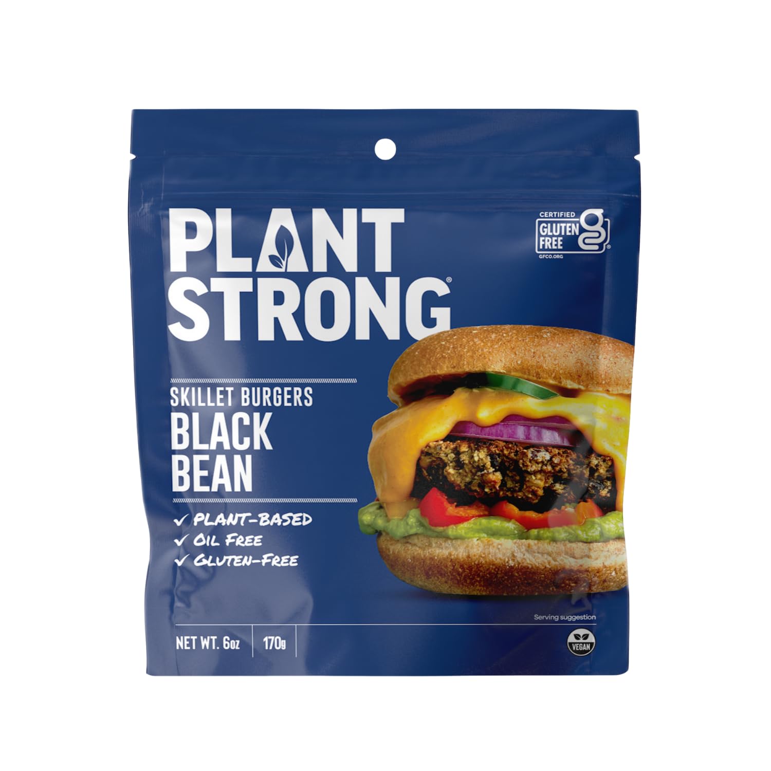 PLANTSTRONG Black Bean Skillet Burger Mix, Plant-Based Patty Mix with Oats, Seeds & Spices, Gluten Free, Oil-Free, Just Add Water, Pan Fry/Bake/Air Fry, 4-Pack (6 oz Bags)