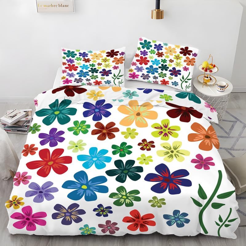 Flowers Duvet Cover Full Pattern Print Bedding Sets Full Soft Microfiber Comforter Cover and 2 Pillow Shams 20"X26", Bed Set Duvet Covers with