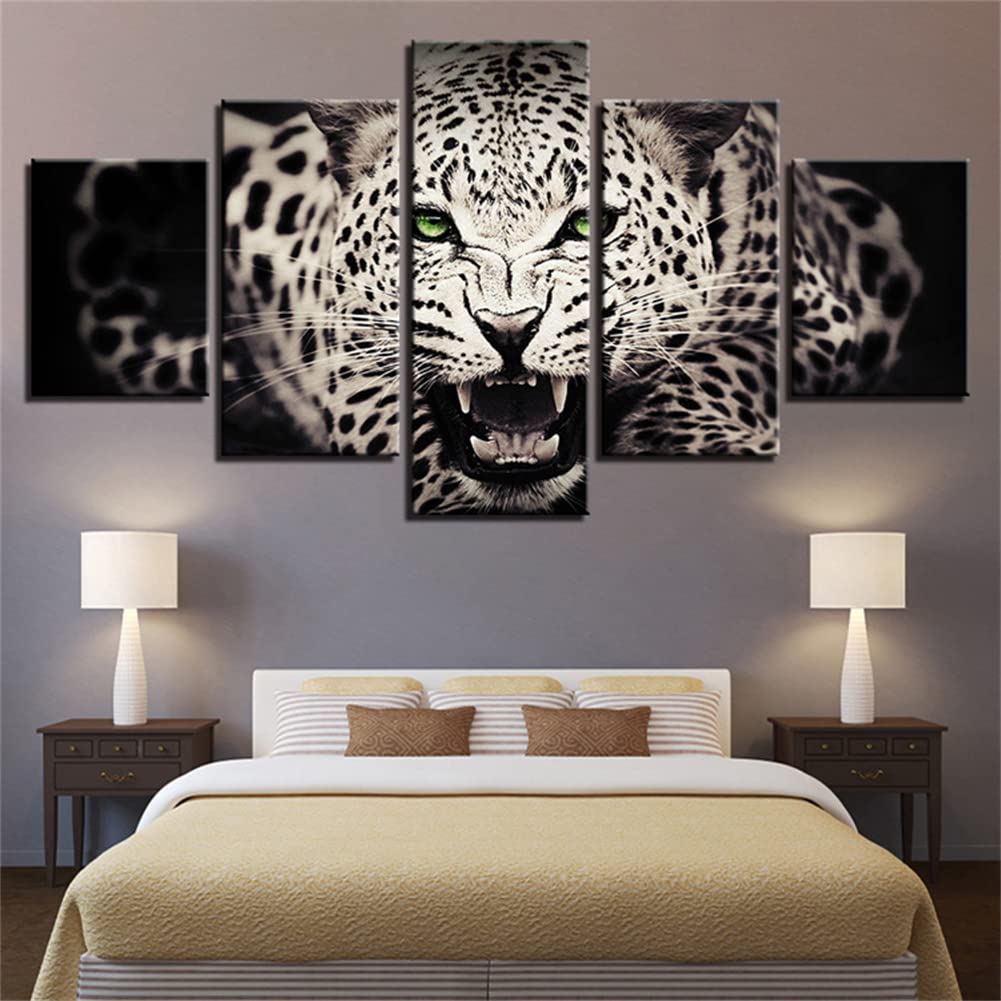 Diamond painting 5D grand format léopard pour décorer le mur de votre salon