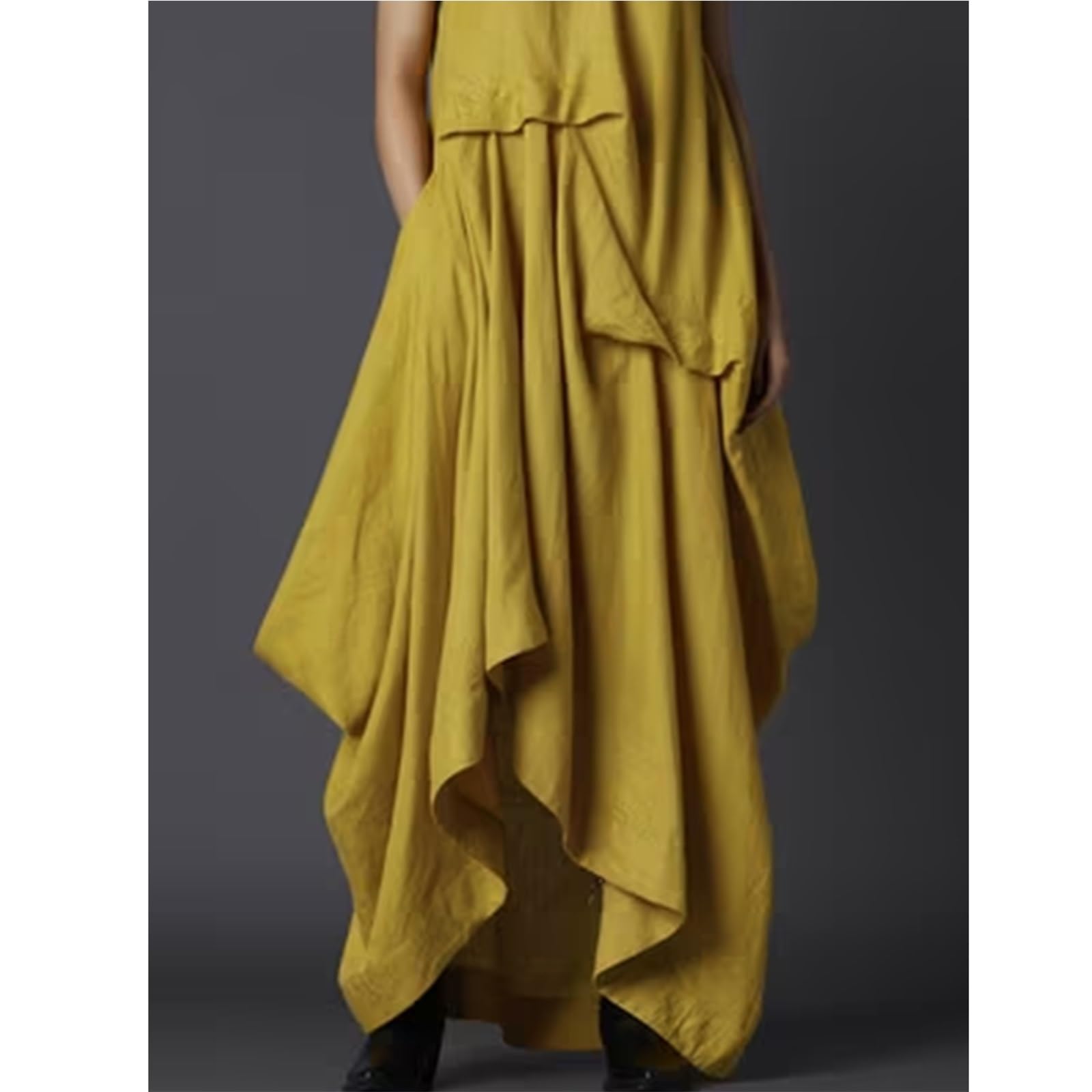Vestido Sin Mangas Vestido de Verano con Bolsillos for Mujer, Cuello Redondo botón en la Espalda, Irregular, Largo, Elegante e Informal, Suelto, sin Mangas para la Mujer