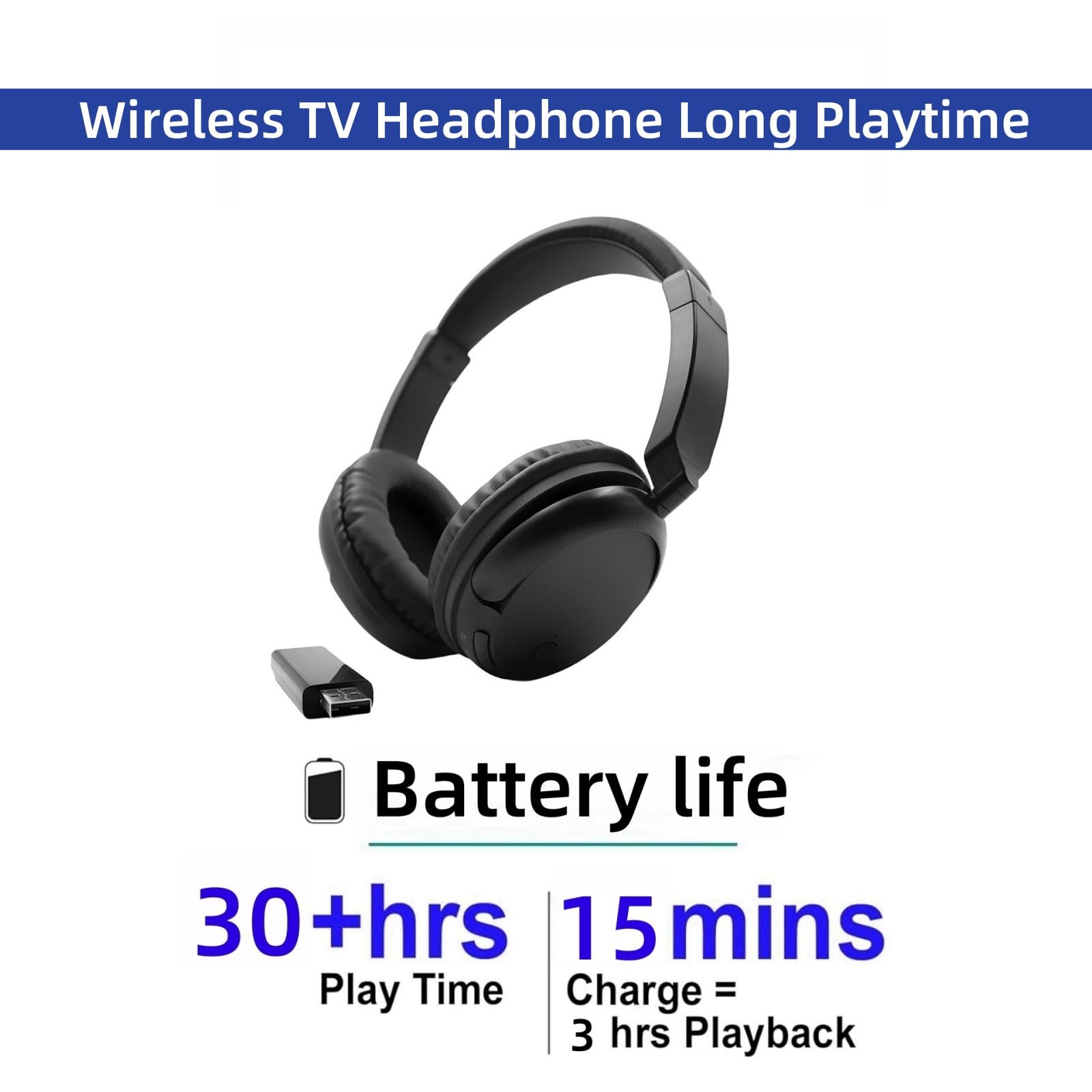 PROW Cuffie TV Senza Fili con Trasmettitore USB, Cuffie TV Senza Fili per Anziani, CuffIe Bluetooth Over-Ear per, Nessun Ritardo Audio, Durata Della Batteria di 30 Ore, Leggere e Comode