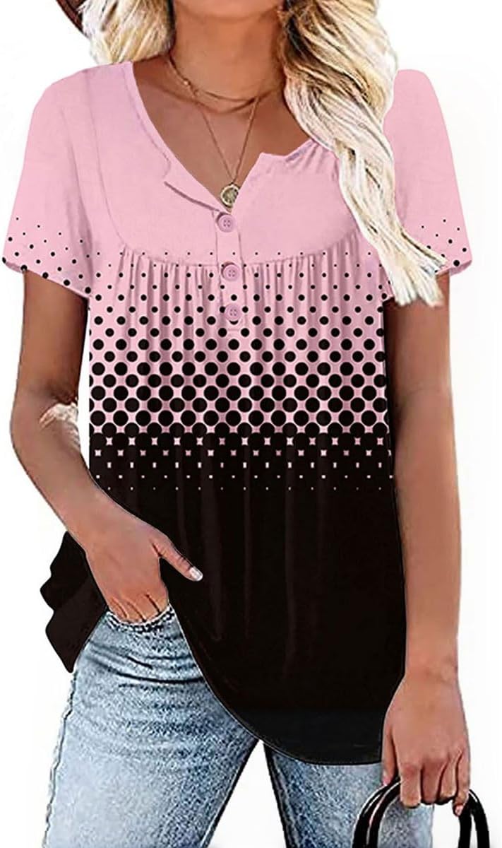 Womens Summer Plus Size Tops Blouses Short Sleeve Shirts Lace Pleated Tunic Tops M-4XL - Image 3