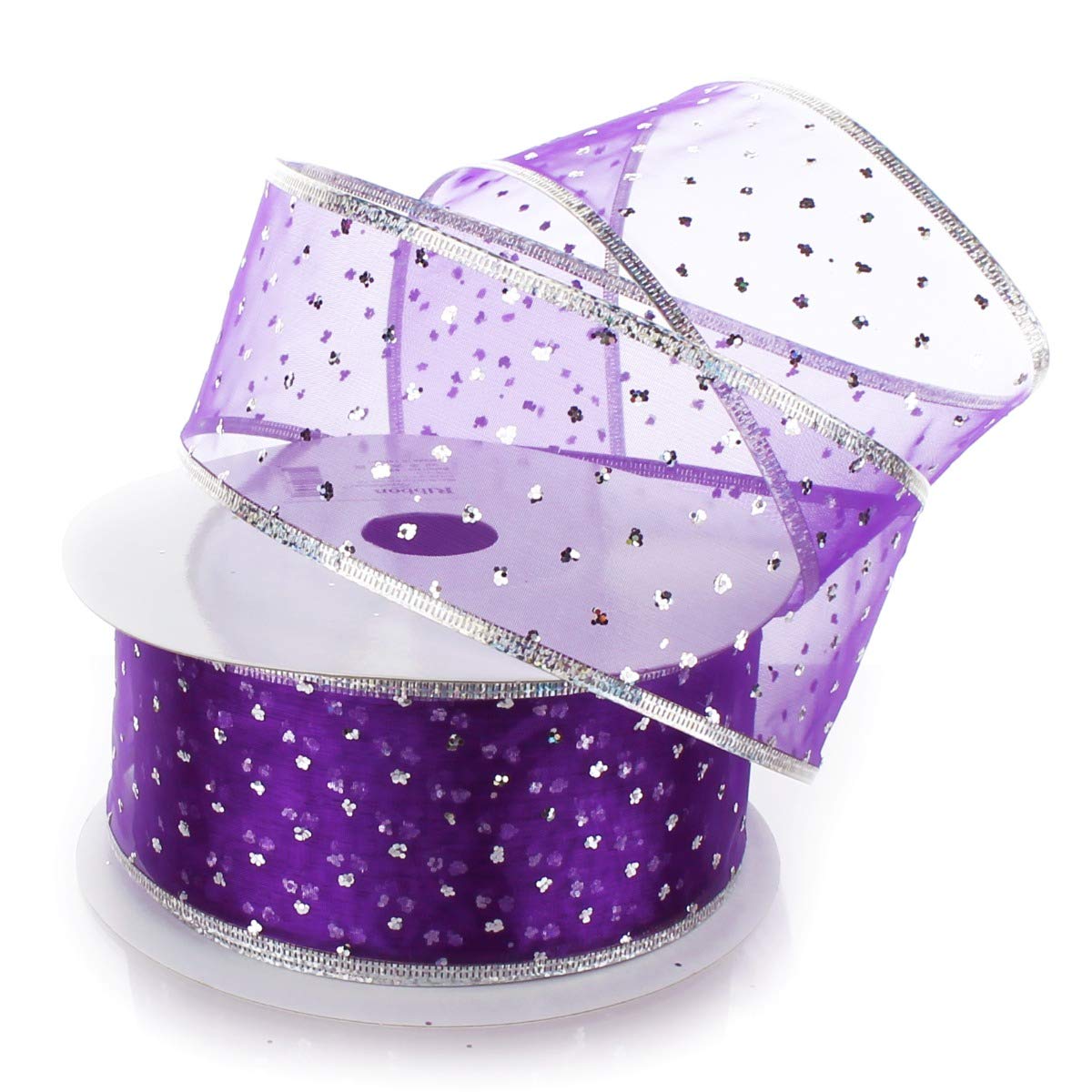 Ribbon Traditions Metallic Banded Edge Sheer Glitter Dots Wired Ribbon 2 1/2