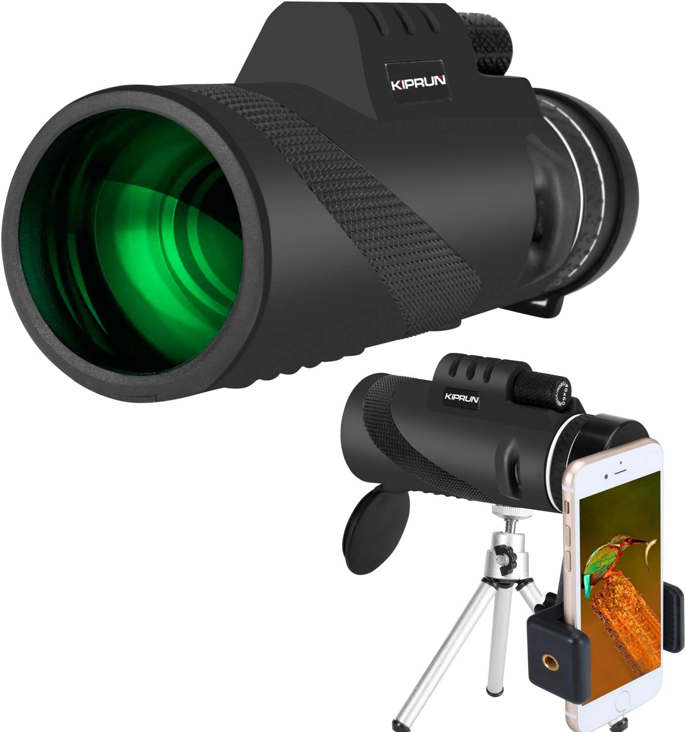 KIPRUN Monocular Telescope,40x60 High Powered Monocular Scope with Phone Adapter and Tripod, Waterproof BAK4 Prism FMC Lens.Single Hand Focus for Outdoor, Bird Watching, Hunting, Camping, Travel.