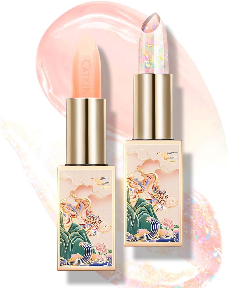 CATKIN Moonlight Lip Balm, Natural Color Change Tinted Lip Balm, Chapstick Lip Balms with Vitamin E for 8h Moisture for Dry Cracked Lips, 3.5g, 2pcs (01+04)