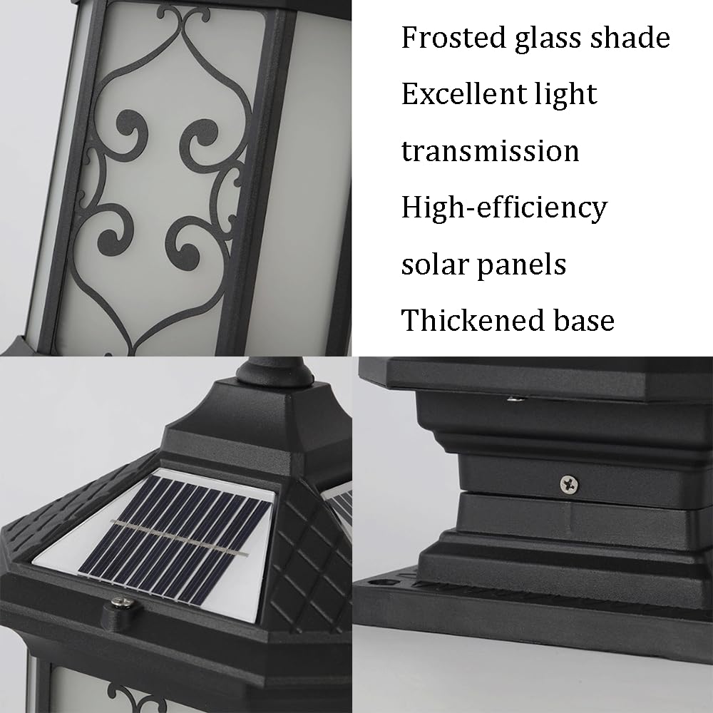 Lampes Solaires D'extérieur Sur Poteau, Étanches, En Aluminium Moulé Sous Pression, Avec Détecteur Crépusculaire Et LED. Lanterne Pilier En Verre Au Style Vintage, Idéale Pour Jardin