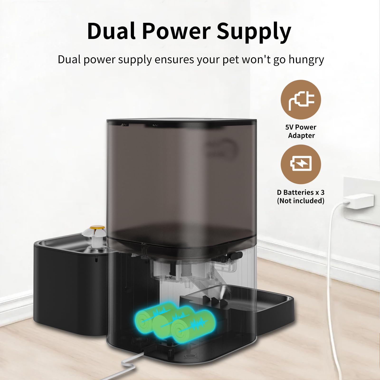 DOEL Distributore automatico di cibo secco 2 in 1 per gatti, grande capacità da 6 litri + dispenser d'acqua da 2,5 l con controllo app, registrazione vocale, alimentazione programmata per gatti e cani