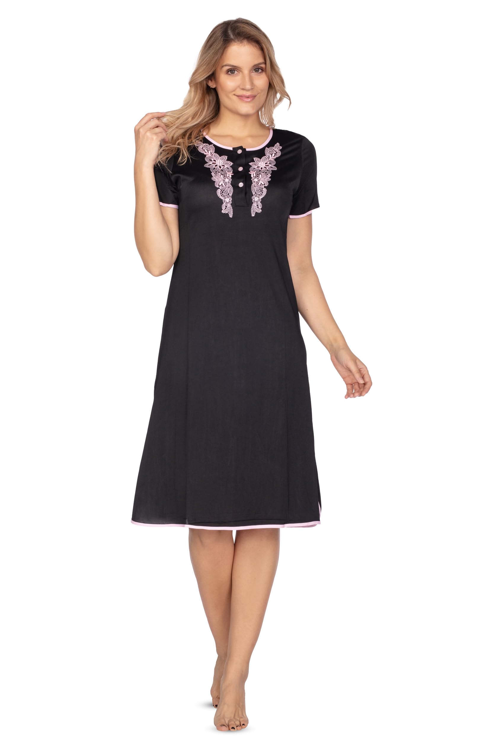 e.Femme® BEA 891 Women's Nightdress Viscose/Poliamid (Charmeuse) Short Sleeve, black, 16