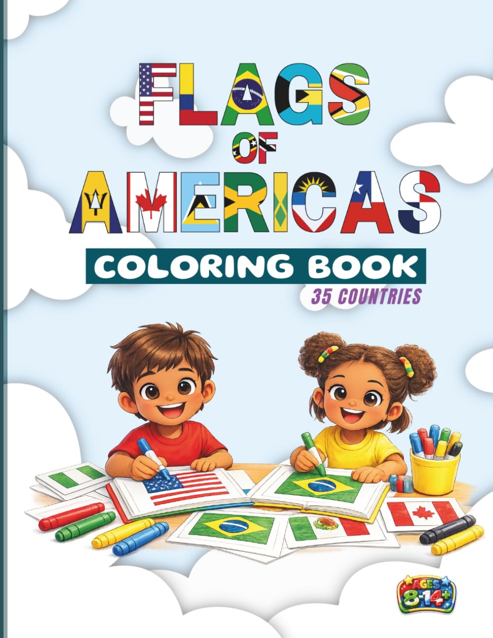 Flag Of Americas Coloring Book: Activity Book with All North and South American Flags and Color Instructions | Educational Geography Coloring Book for Kids and Teens | Large Format Flag Outlines