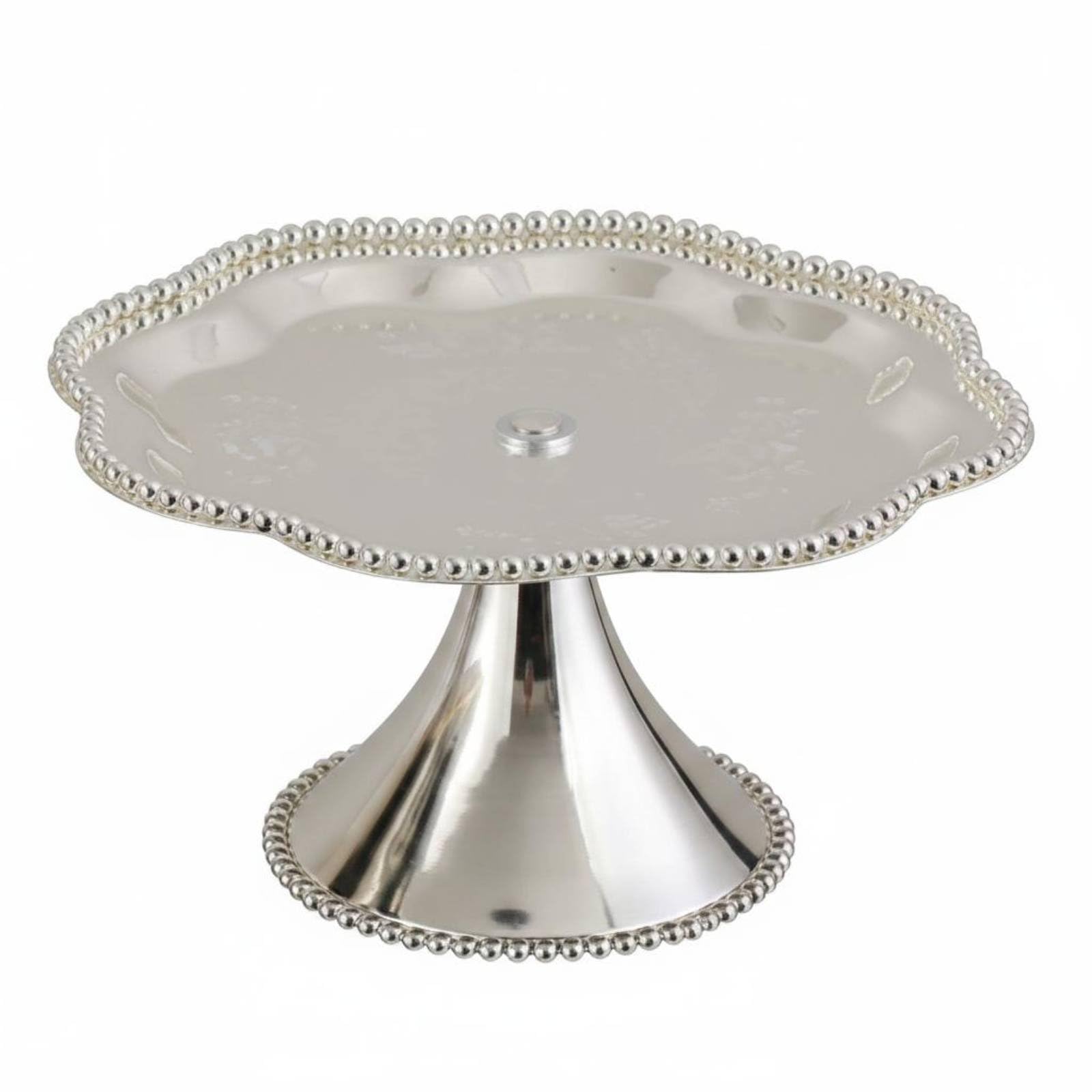 Silver Cake Stand Soporte Pastelero Bandeja Pedestal Base Repostera Amplio de 35.5cm y Borde Decorativo Adecuado para Bodas Cumpleaños Reuniones en de Postres, Forma De Flor De Ciruelo