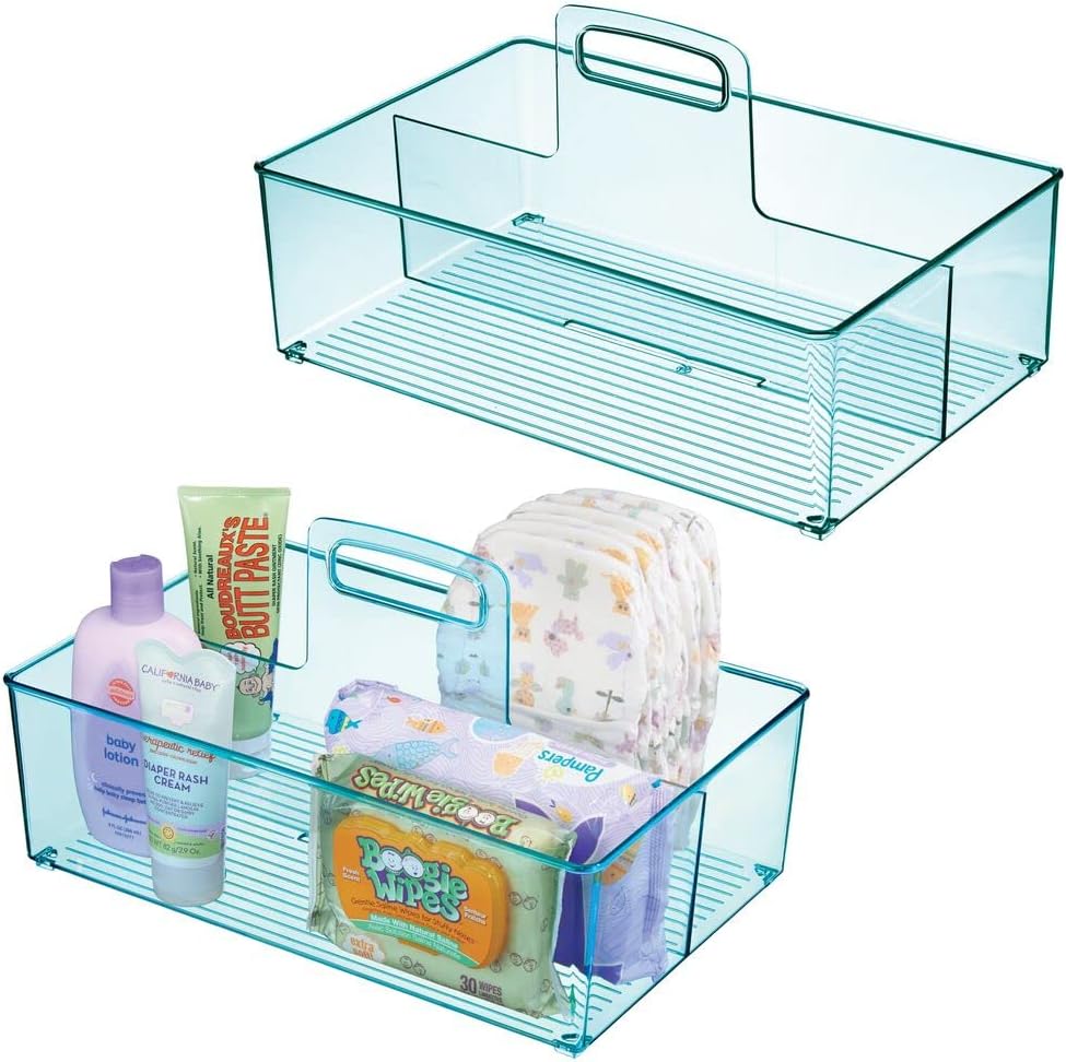 mDesign Set of 2 Baby Storage Box Plastic Nursery and Household