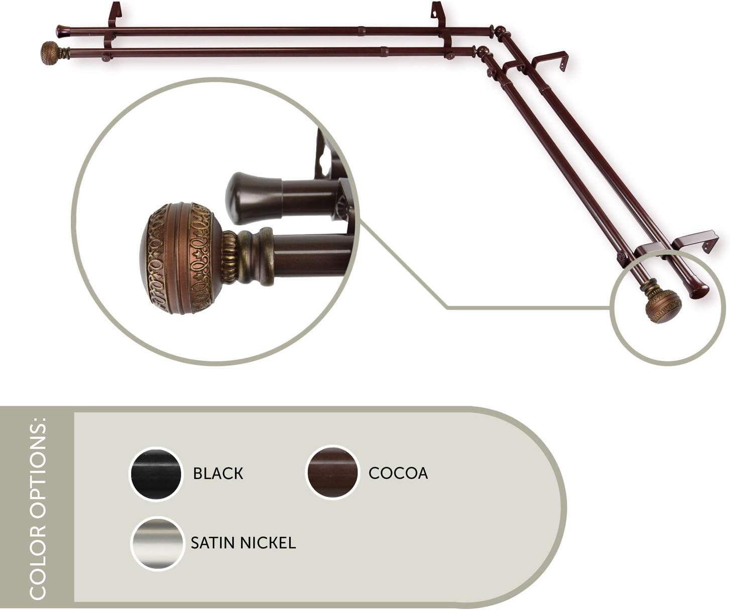 Rod Desyne 4702-282-CORNER 13/16" Ornament Corner Window Double Rod, 28-48 inch, Black : Home & Kitchen