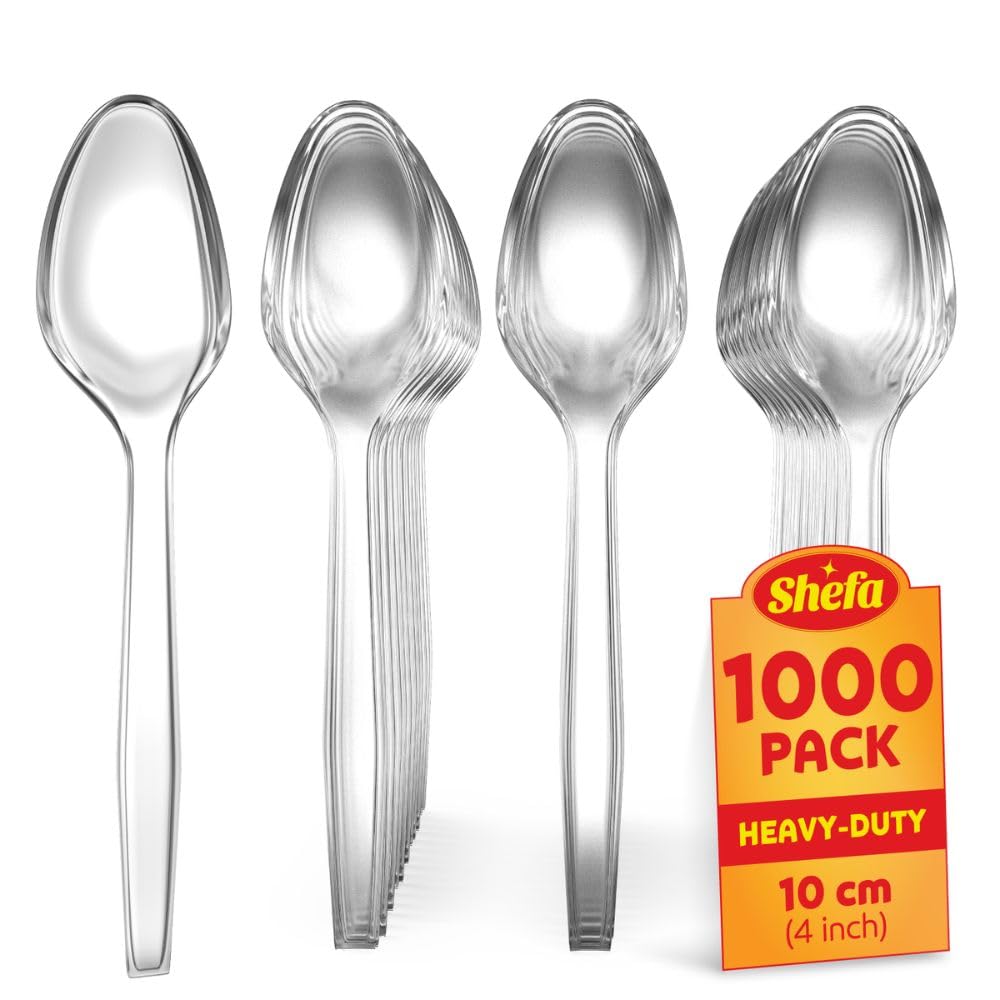 Shefa 1000 Clear Teaspoons, Heavy Duty Teaspoons, Microwave-Safe Teaspoon 4" Long for Birthday, Parties, Camping