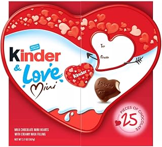 Kinder & Love Gift Box, 25 Mini Milk Chocolate Hearts, Valentine's Gift, 3.7 oz