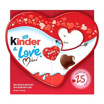 Kinder & Love Gift Box, 25 Mini Milk Chocolate Hearts, Valentines Gift, 3.7 oz