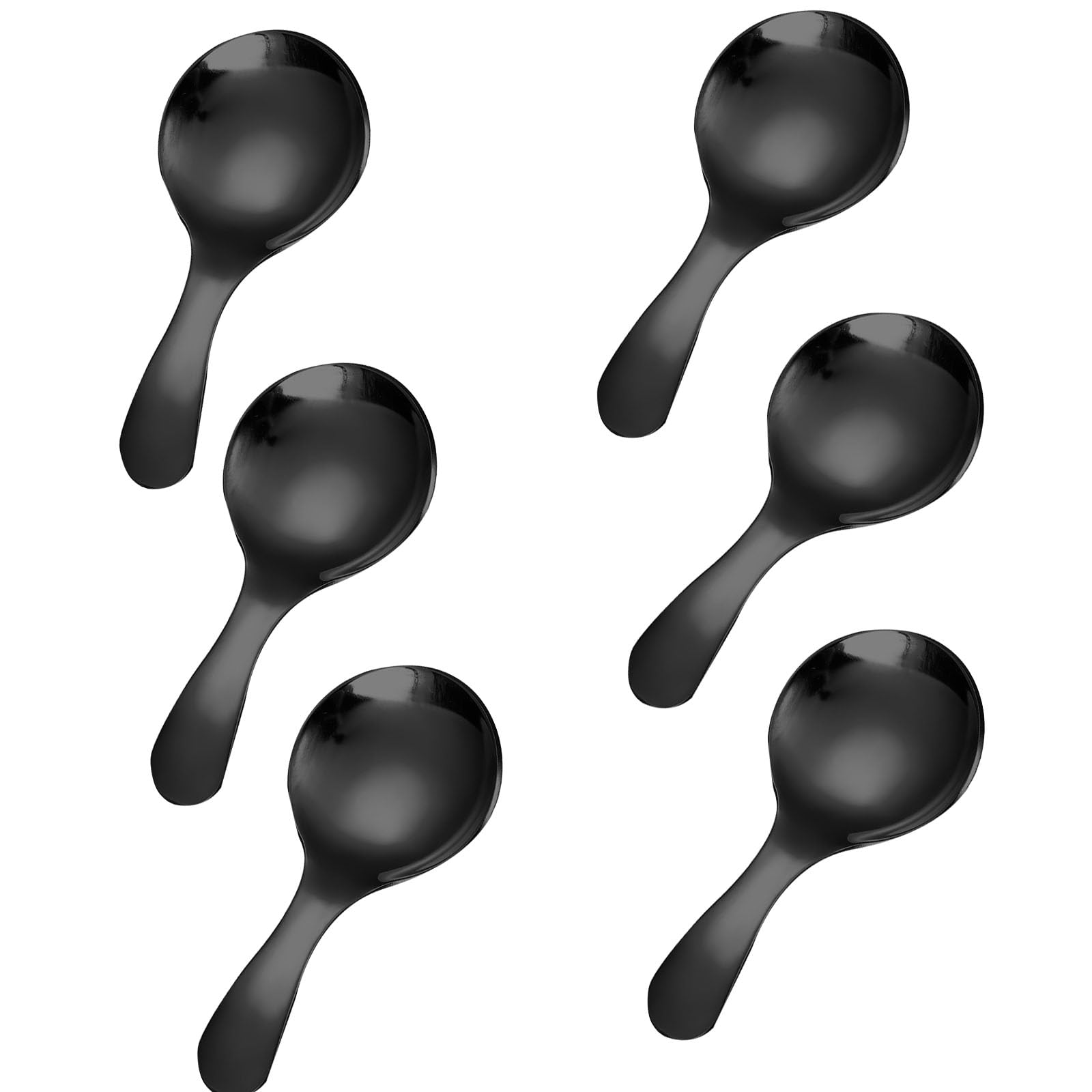6 Pcs Stainless Steel Short Handle Thickened Small Round Spoons For Honey Candy Coffee Tea Salt Jam and Mustard - Ice Cream Dessert Spoon (C Black)