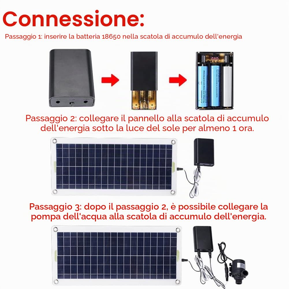 Pompa acqua solare 50 W 800 L/H DC12 V Nero Classico