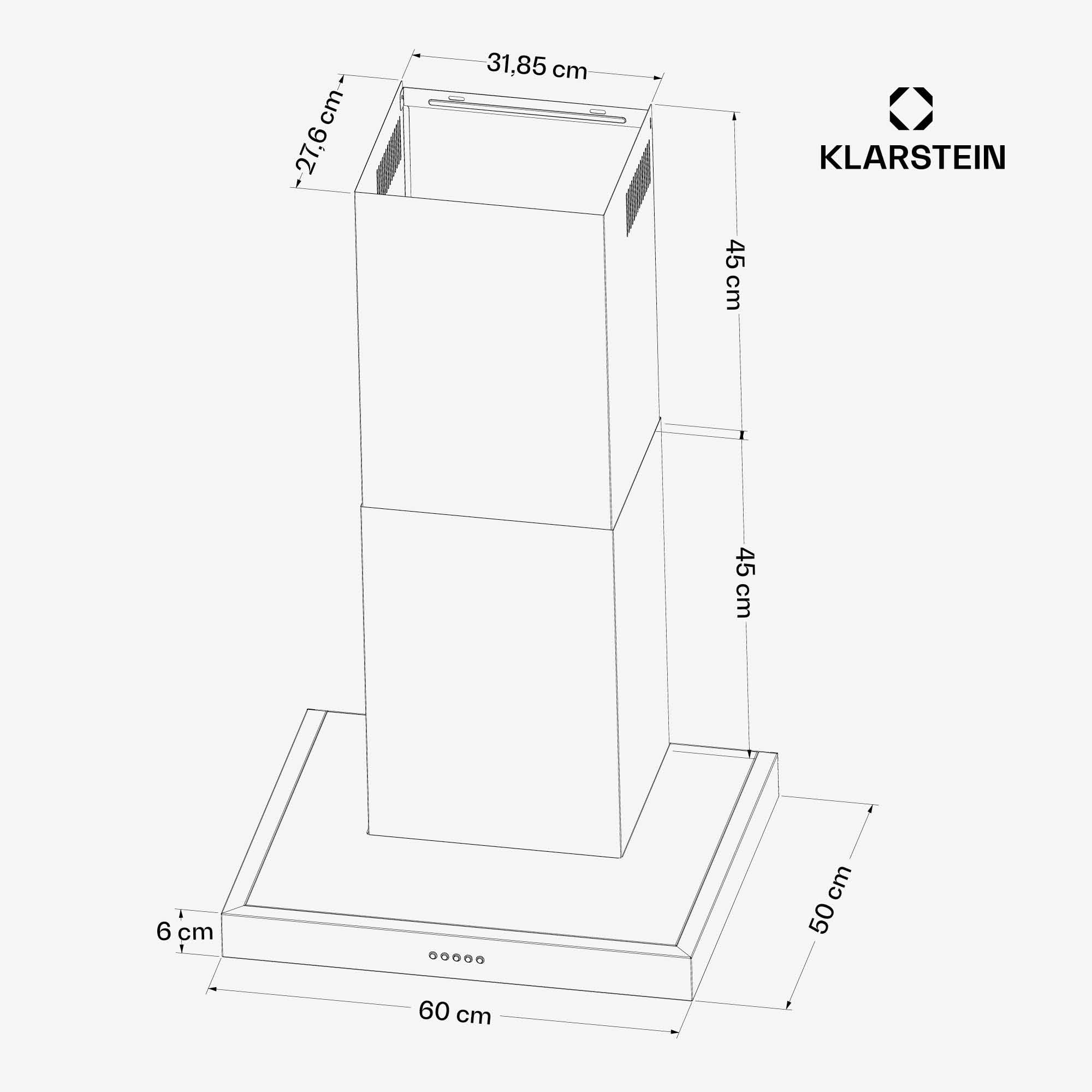 Klarstein AeroClean Hotte Aspirante - 60 cm Hotte murale, Débit 721 m³/h Boost, CEE A++, LED 3800-4200 K, Silencieuse 52 dB, Filtres à chicanes & Charbon, Noire