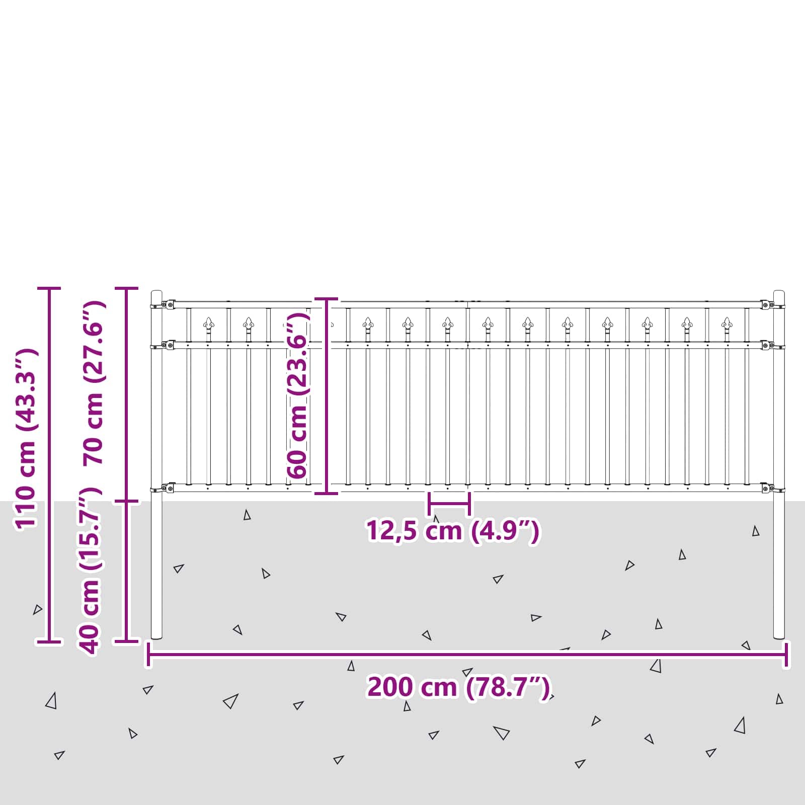 Recinzione a punta BAARLO 200 x 110 cm, in acciaio verniciato a polvere, resistente alle intemperie, resistente alla ruggine, facile montaggio, per giardino, proprietà, privacy, protezione dal
