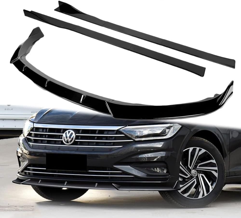 Q1-TECH, 9 PCS Front Bumper Body Kit Lip & Side Skirt Extensions Diffuser Set Compatible with 2019-2021 Volkswagen Jetta, Front Spoiler Air Chin Body Kit Splitter, Painted Glossy Black