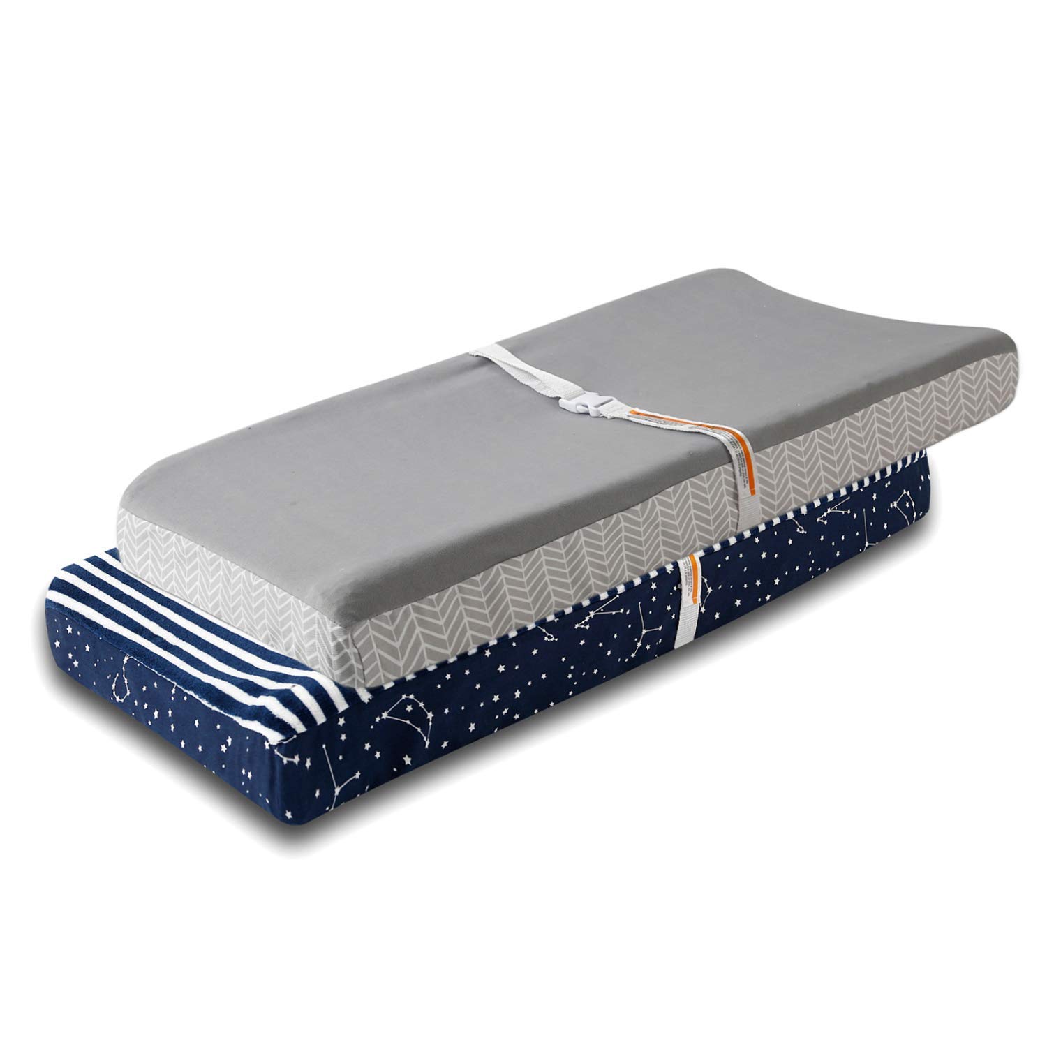 Little Grape Land Changing Pad Cover, 2-Pk Size 16" x 32" Ultra Soft and Stretchy Changing Pad Liner Changing Table pad Sheet for Standard Baby Changing Mats for Baby boy and Girl-Navy N Gray-image-37