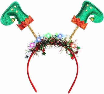 Light up Christmas Headbands Green Leg Xmas Hair Accessory for Women