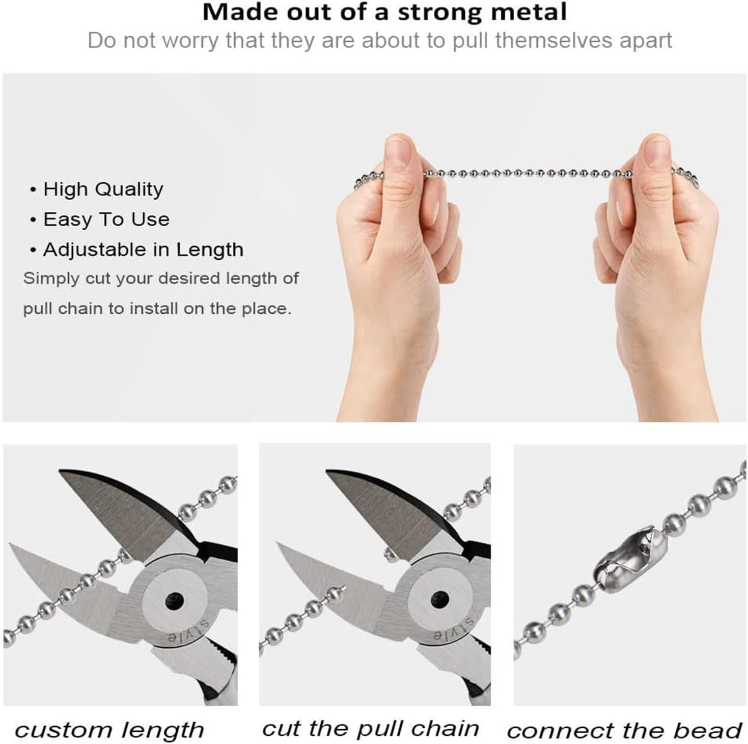 Ceiling Fan Pull Chain, Fan Pulls Set with Connector, 2 PCS 12 Inches Beaded Ball Fan Pull Chain -Bronze