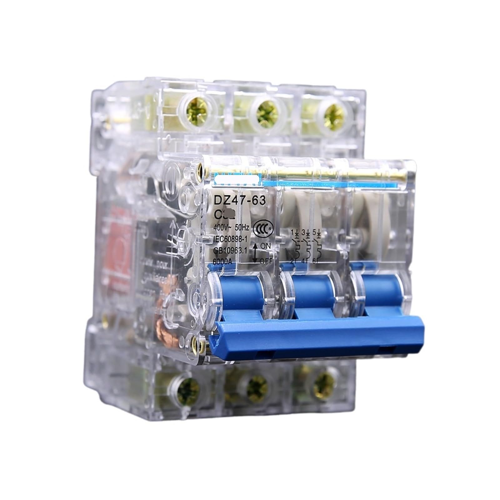 Disjoncteur transparent DZ47-3P 40A pour tableau électrique triphasé