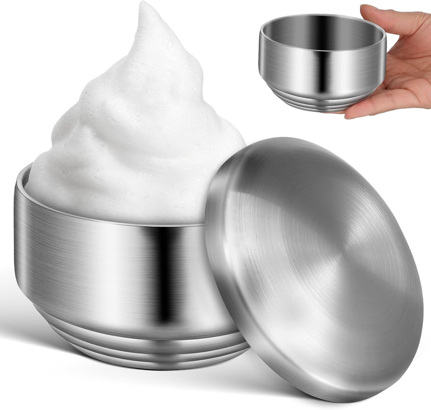 Sewroro Stainless Steel Shaving Soap Bowl With Lid for Men Shaving Cream Durable Foaming Bowl Bathroom Decor Travel Shave Soap Dish