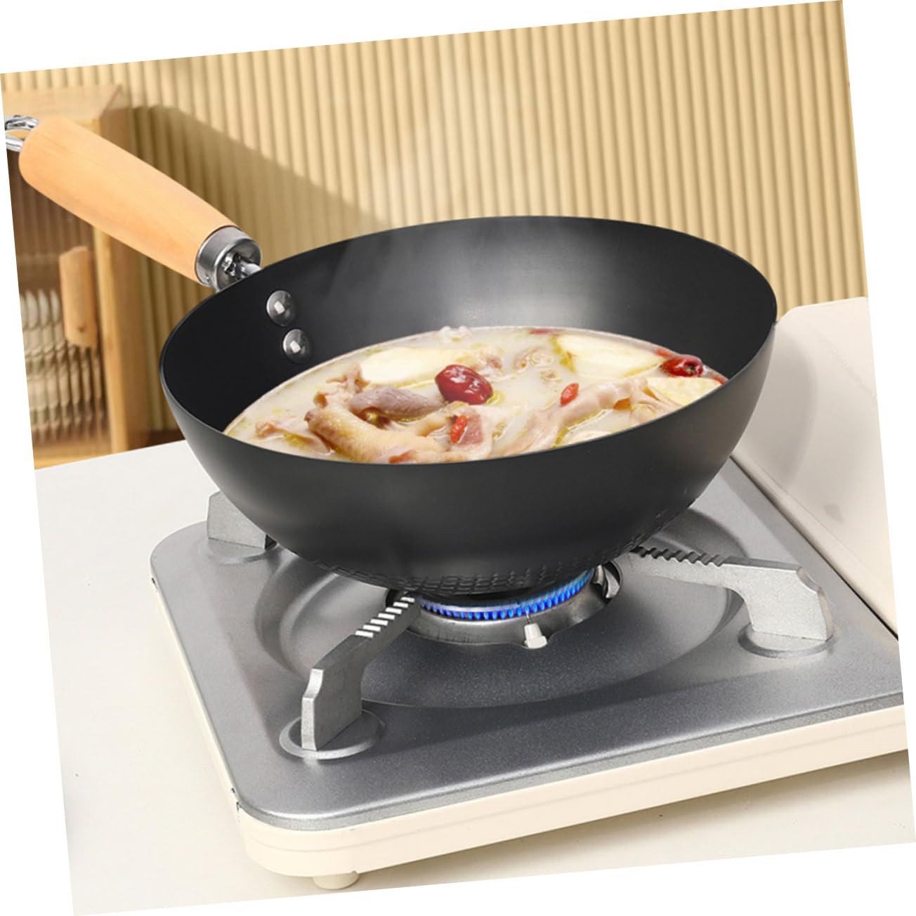 Amazon.com: DEARMAMY Ergonomic Handle Small Iron Wok Non-stick Wok Pan Lid Gas Stove Cooking Pot for Home Use: Home & Kitchen