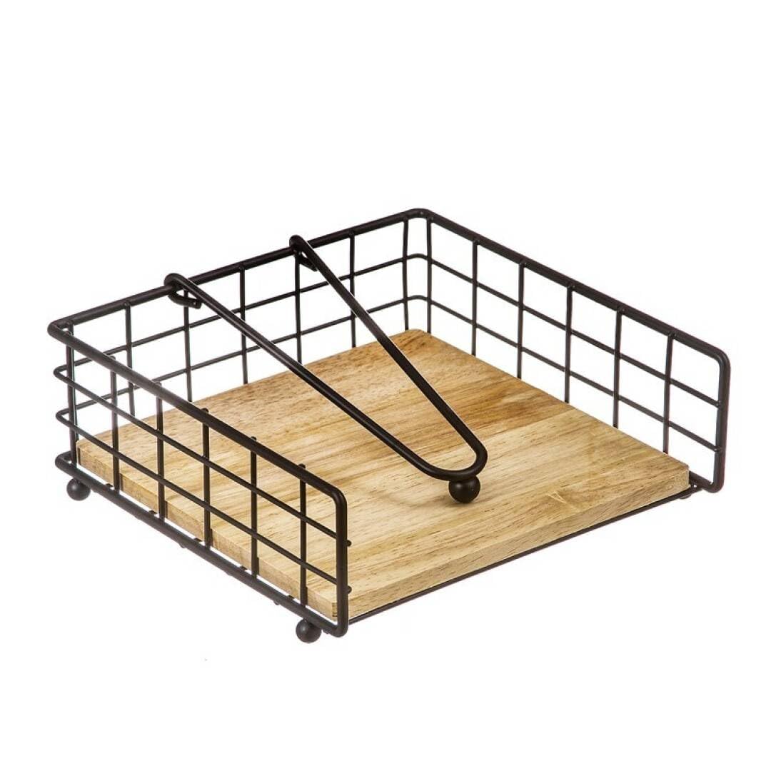 DAMDAM GO | Servilletero Madera Metal Negro para Cocina 19 x 19 x 7 cm (Modelo C)